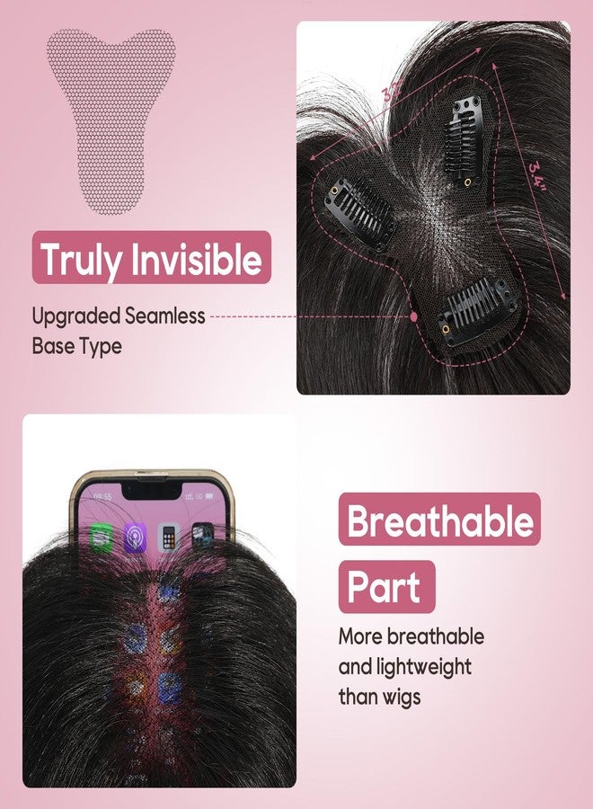 REECHO Hair Toppers for Women Real Human Hair, Seamless Human Hair Toppers with Bangs, 360° 3D Cover Clip in Bangs Hair Extensions for Daily Wear, Medium Brown with Highlights - Image 3